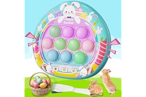 RABOSKY Easter Egg Bunny Fidget Pop Game Toys – Ideal Easter Basket Stuffers for Kids 8-12, Fast Push Handheld Game for Sensory Play and Easter Delight with Light Up Bubble, with Lanyard