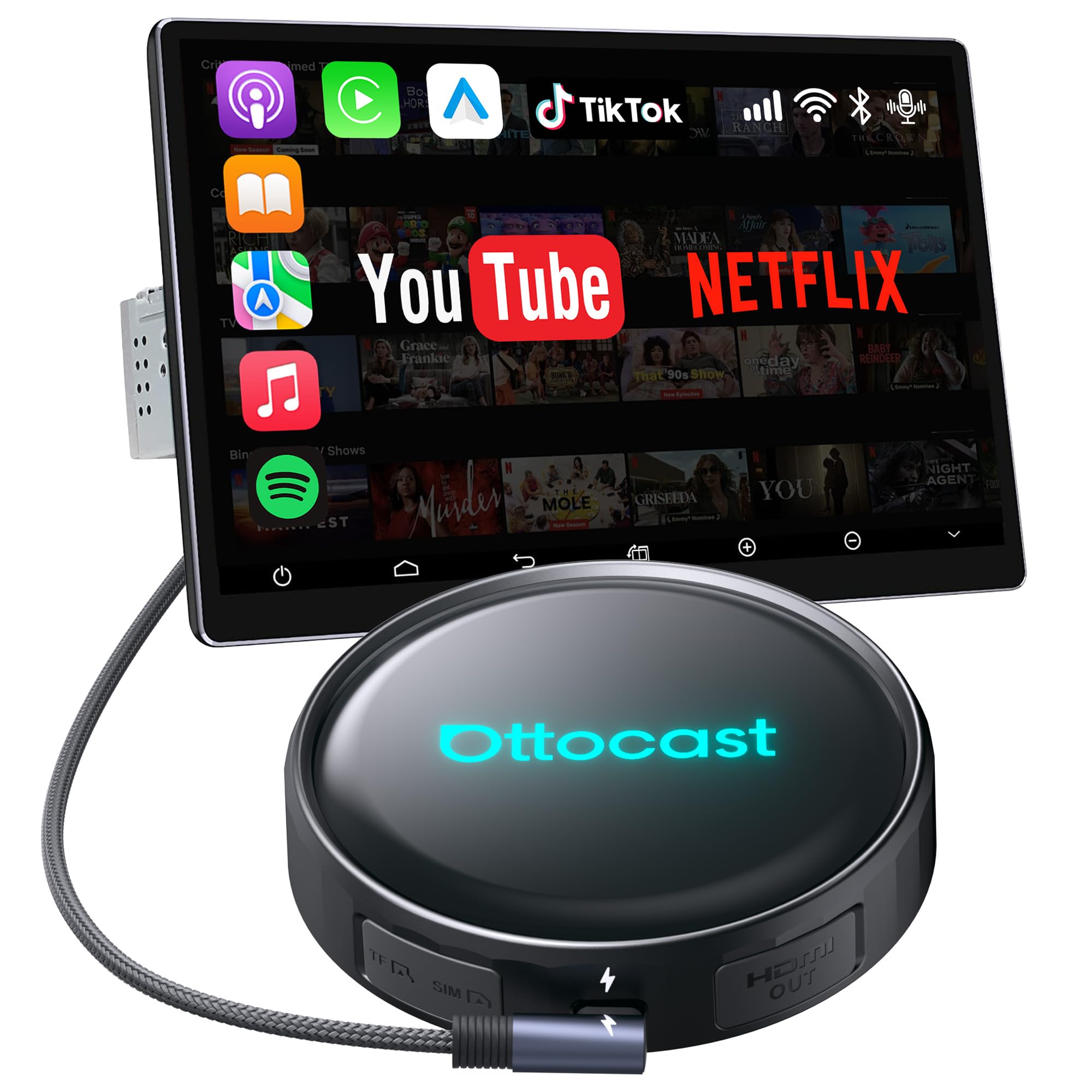 OTTOCAST P3 Pro AI Box – Wireless CarPlay & Android Auto Adapter, Android 13 with OttoDrive 3.0, HDMI Output, 8GB RAM + 128GB Storage, Cloud SIM, Supports YouTube, Netflix & TikTok Streaming