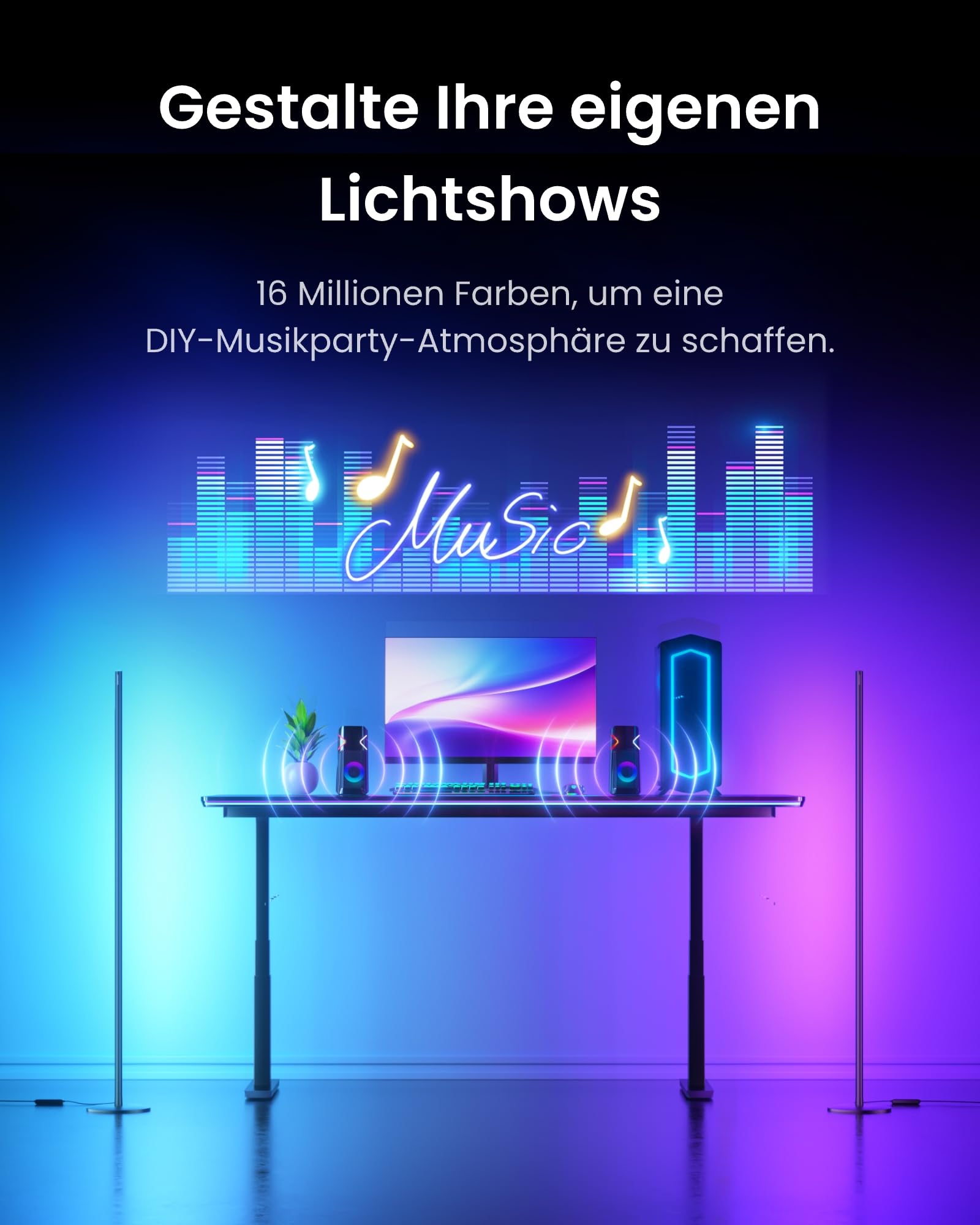 SwitchBot Matter Stehlampe Wohnzimmer, RGBCCT Floor Lamp Dimmbar mit APP Fernbedienung, Kompatibel mit Apple Home, Alexa, Google Home, LED Stehlampe Schwarz mit Warm- & Kaltweiß, Szenenmodi, Musikmodi 5