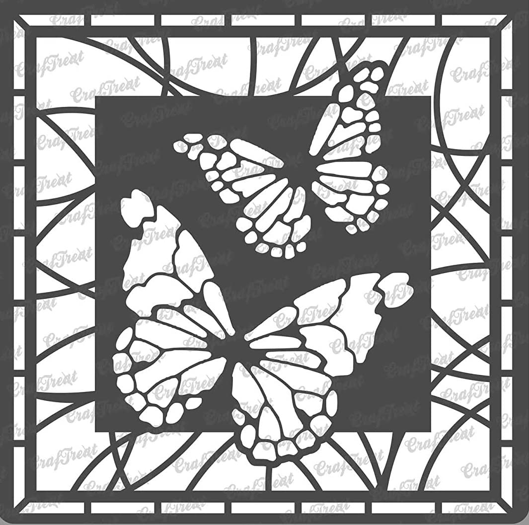 CrafTreat Reusable Butterfly Stencils for Painting on Wood, Canvas, Fabric, Wall and Tile - Stained Glass Butterflies Stencils -6x6 Inch - DIY Art and Craft Stencils for Painting on Glass