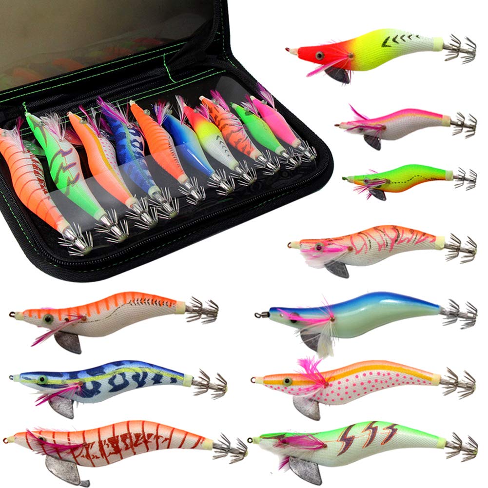 Croch 10Pcs Fishing Squid Jig Luminous Shrimp Lure for Octopus Cuttlefish