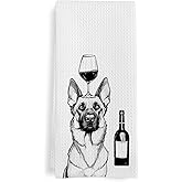 GWFSJYU German Shepherd Wine Gifts Kitchen Towels, Dog Lovers Wine Drinkers Gifts Dish Tea Towels for Kitchen Bars Decor, Funny German Shepherd Decorative Hand Towel for Bathroom, 16x24 Inch