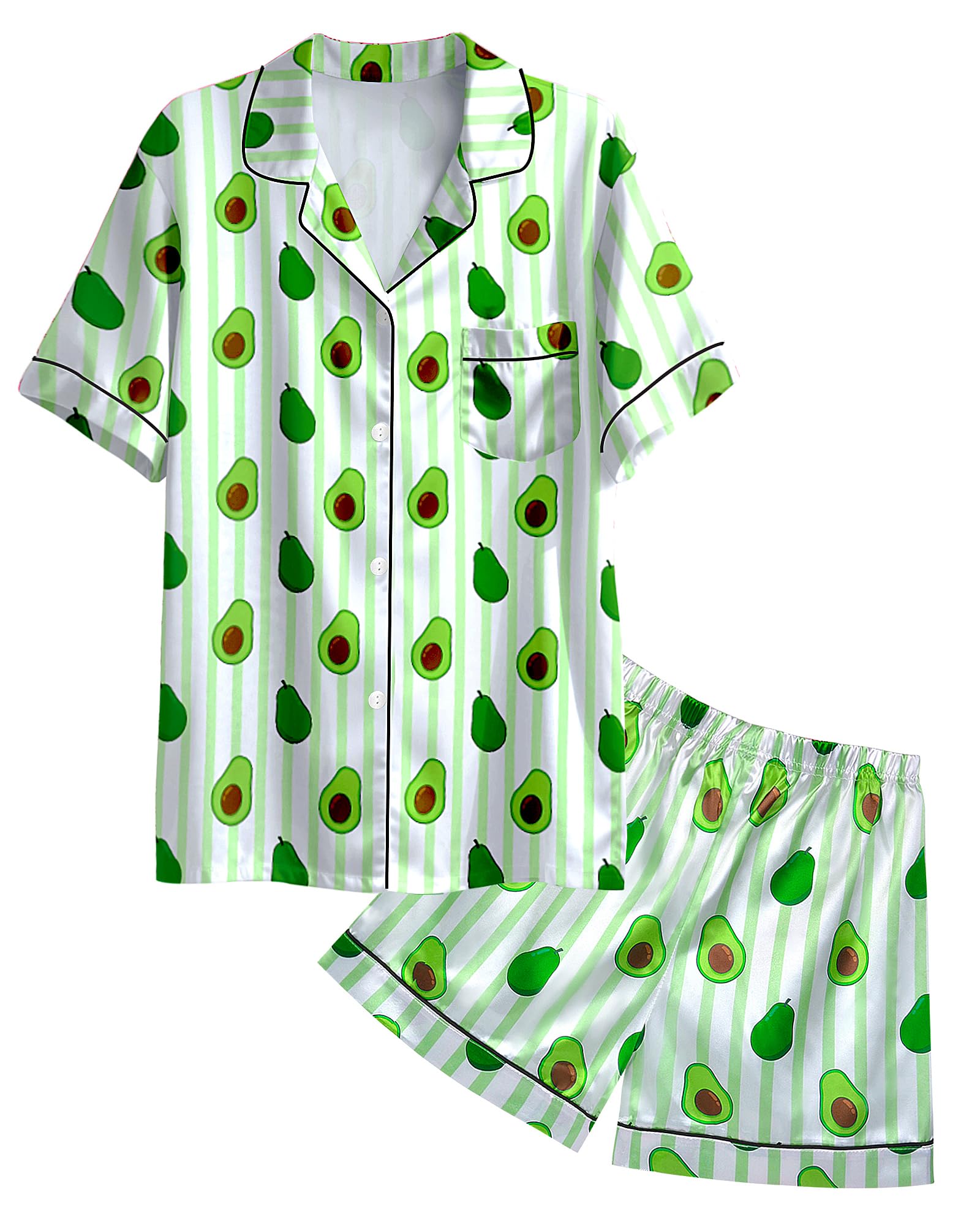 Photo 1 of Nidoul Girls Pajamas Satin Pajama Set Silk Pjs Short Sleeve Button Down Summer Sleepwear for Big Kids Size 7-8