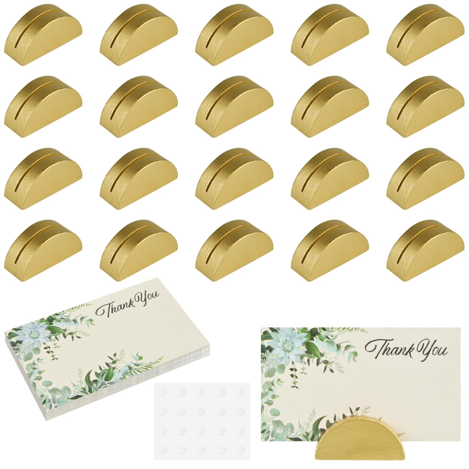 Photo 1 of 20PCS Gold Table Number Holders & 30PCS Thank You Table Place Cards, Wooden Card Holder Tables Sign Holders with Glues, Half-Round Tables Numbers Stands for Wedding Party Office Tag Restaurant