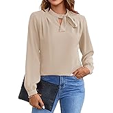 Blooming Jelly Womens Business Casual Tops Elegant Tie Neck Long Sleeve Dressy Fall Blouses 2024 Ladies Trendy Work Shirts
