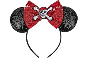 LYLIN Pirate Accessories Mouse Ears with Sequin Bow for Kids Women, Mouse Ears Headband Pirate Costume Women for Halloween Parties Cosplay Party Decorations