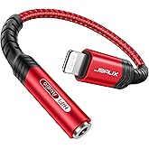 JSAUX Headphone Adapter for iPhone Lightning to 3.5mm Adapter-Red | Change Lightning Port to 3.5mm Port, for Apple MFi Certified, Compatible with iPhone 14 13 12 11 Series/SE/XS