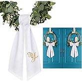 2 Pack Wreath Sash for Front Door Monogrammed Embroidery Wreath Sash for Boxwood Front Door Porch Wreath Garland Decor(Letter Y)
