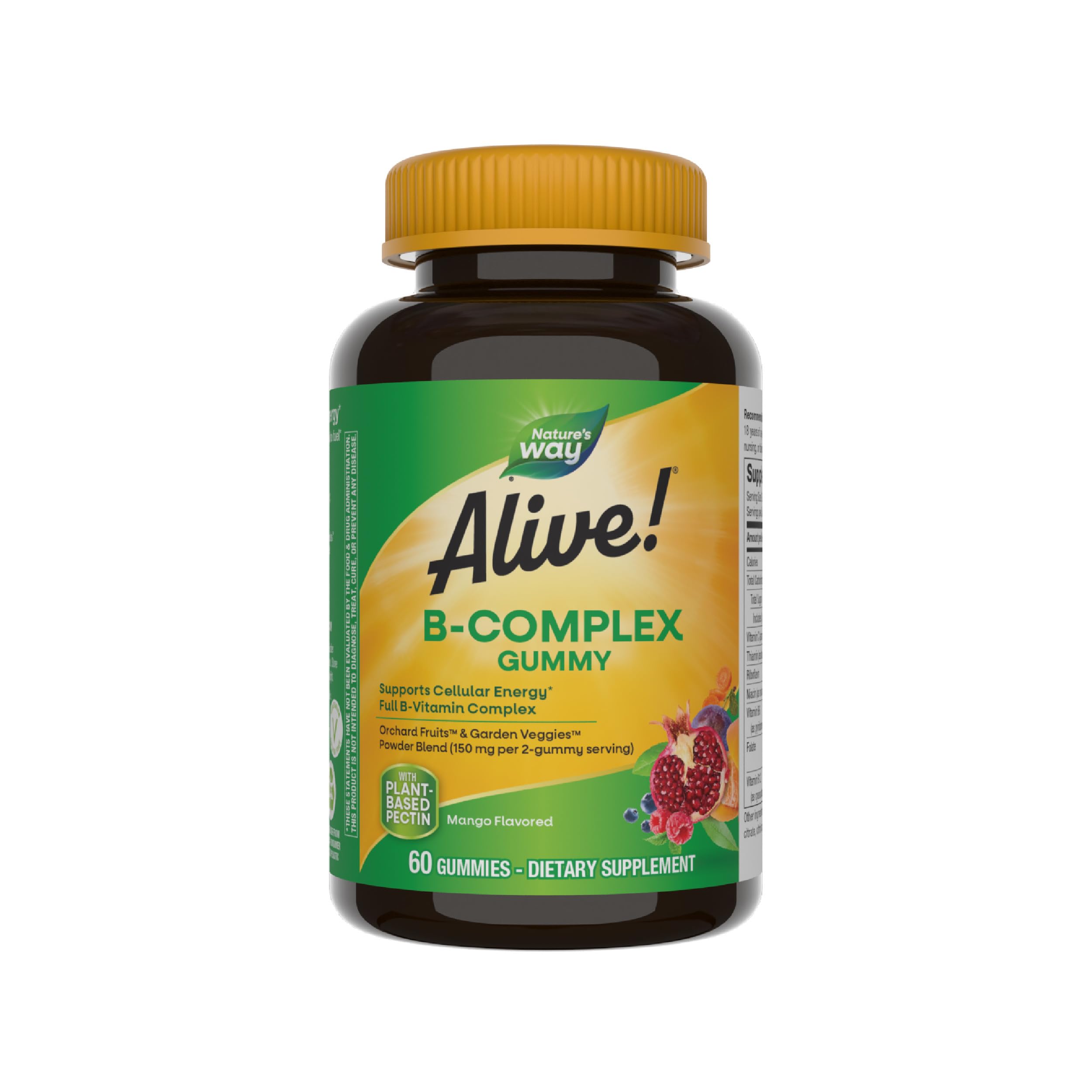 Nature's Way Alive! B-Complex Gummies, Cellular Energy Support*, 8 B-Vitamins, Vegetarian, Mango Flavored, 60 Gummies (Packaging May Vary)