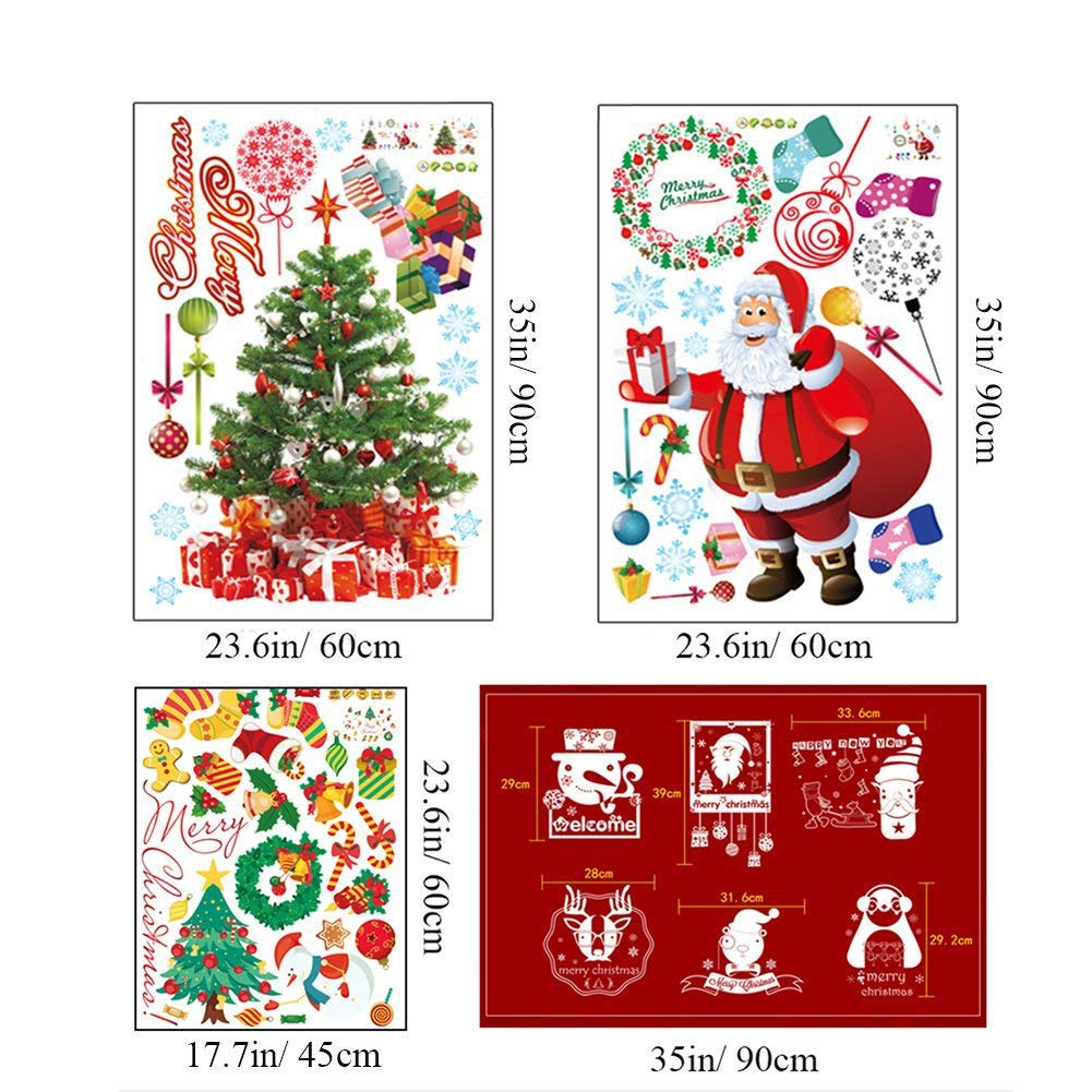 IBEILLI Wall Sticker 4 Pack Wallpaper Removable Big Window Glasses Clings Decal for Christmas New Year(4 Pack)