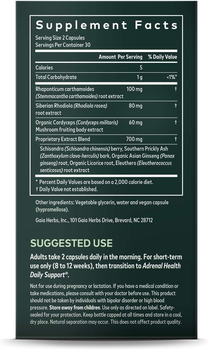 Gaia Herbs Adrenal Health Jump Start, Adrenal Fatigue Supplement for Mood Support and Optimal Energy with Rhodiola, Ginseng, Cordyceps, Vegan Liquid Capsules, 60 Count: Health & Personal Care