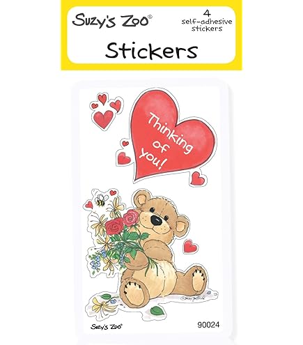 Suzy's Zoo Birthday Bear Stickers 4-Pack - 2x3.5 Inch Acid-Free Decorative Stickers