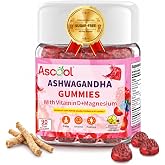 Ascool Ashwagandha Gummies for Stress Relief &amp; Calm, 300 mg Root Extract with Magnesium and Vitamin D, Sugar-Free Vegan Supplement, 90 Count