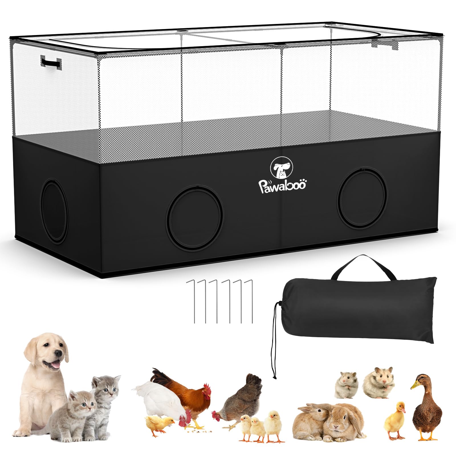 Photo 1 of Pawaboo Small Animal Playpen, Pet Cage Tent with Breathable Mesh Wall and Bottom, Foldable Small Pet Enclosure for Puppy Kitten Rabbit Chicken Hamster Guinea Pig Indoor Outdoor Fence, Black