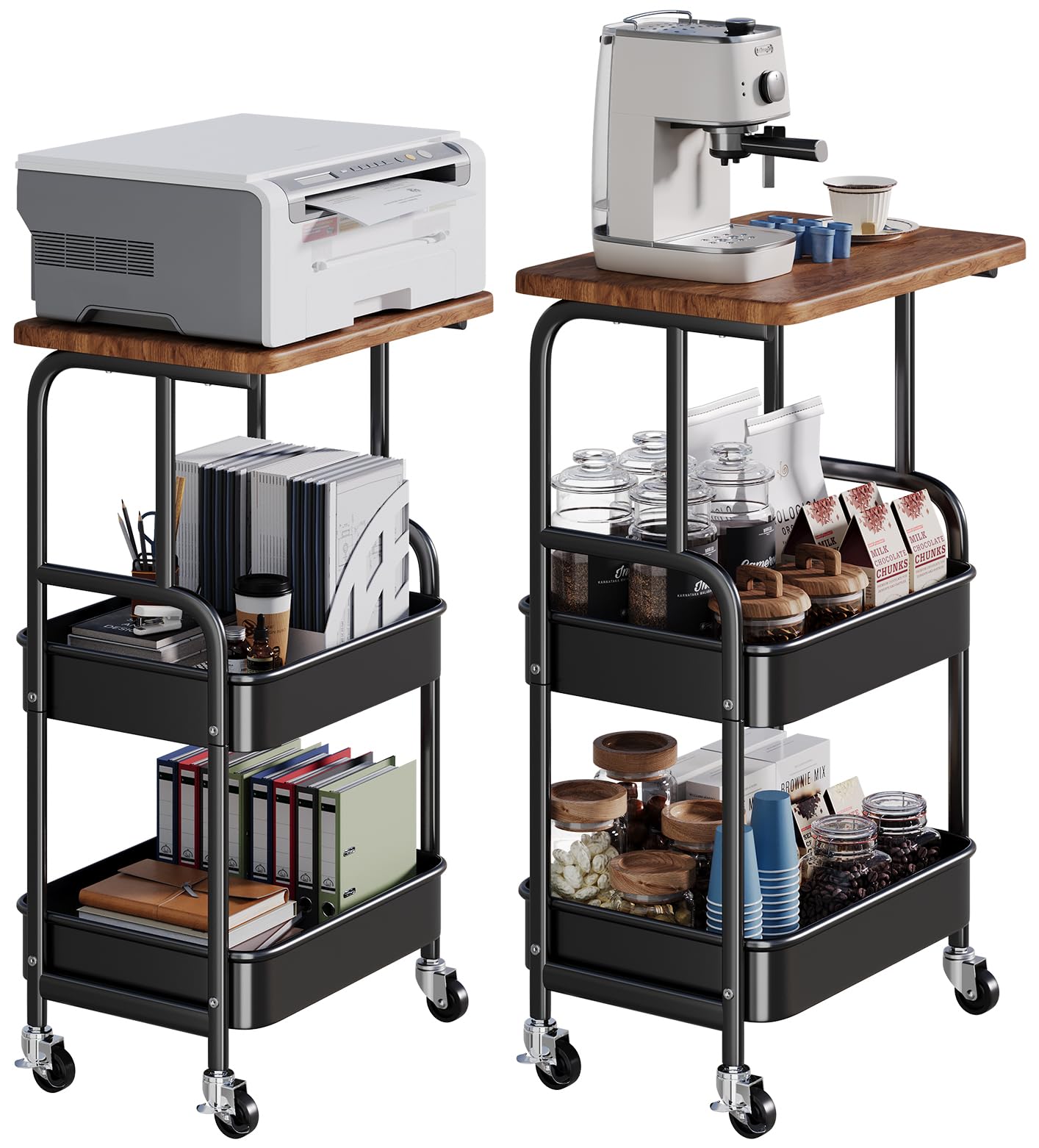 Printer Stand With Wheels And Storage Shelf 3 Tier Rolling Cart With 