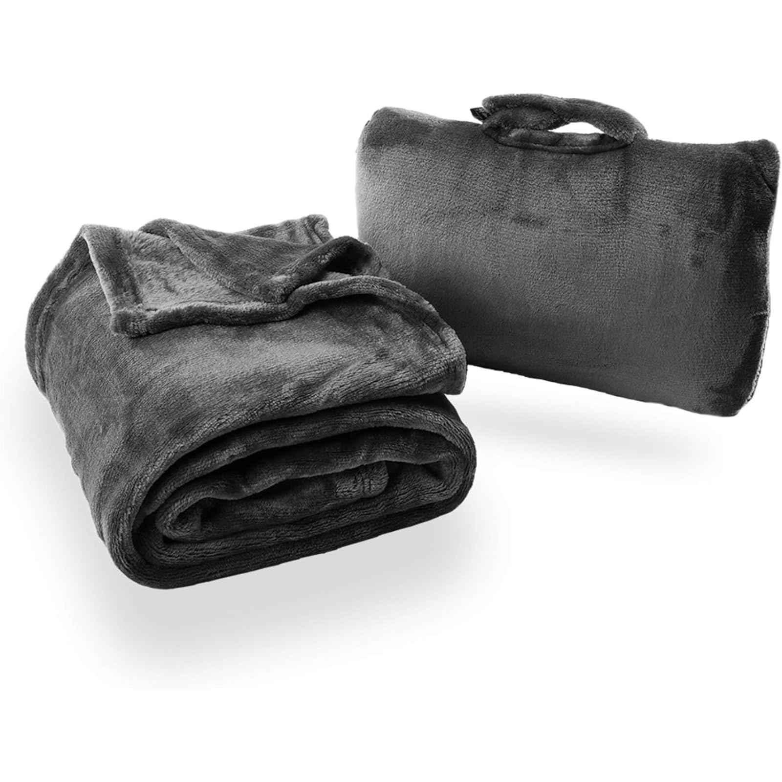 Cabeau Fold ‘n Go Travel and Throw Blanket Plus Compact Case - For Home and Travel - Doubles as Lumbar Pillow and Neck Support Pillow - French Microfiber Comfort - Charcoal