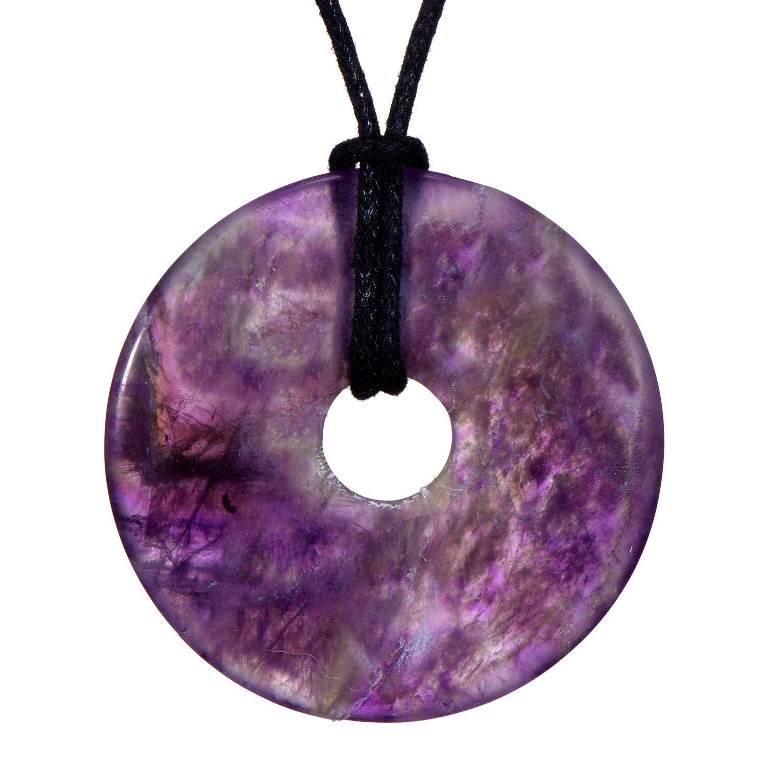 Morella Women's Necklace 31.5 inch - 80 cm Gemstone Donut gem Pendant Amethyst in a Velvet Bag
