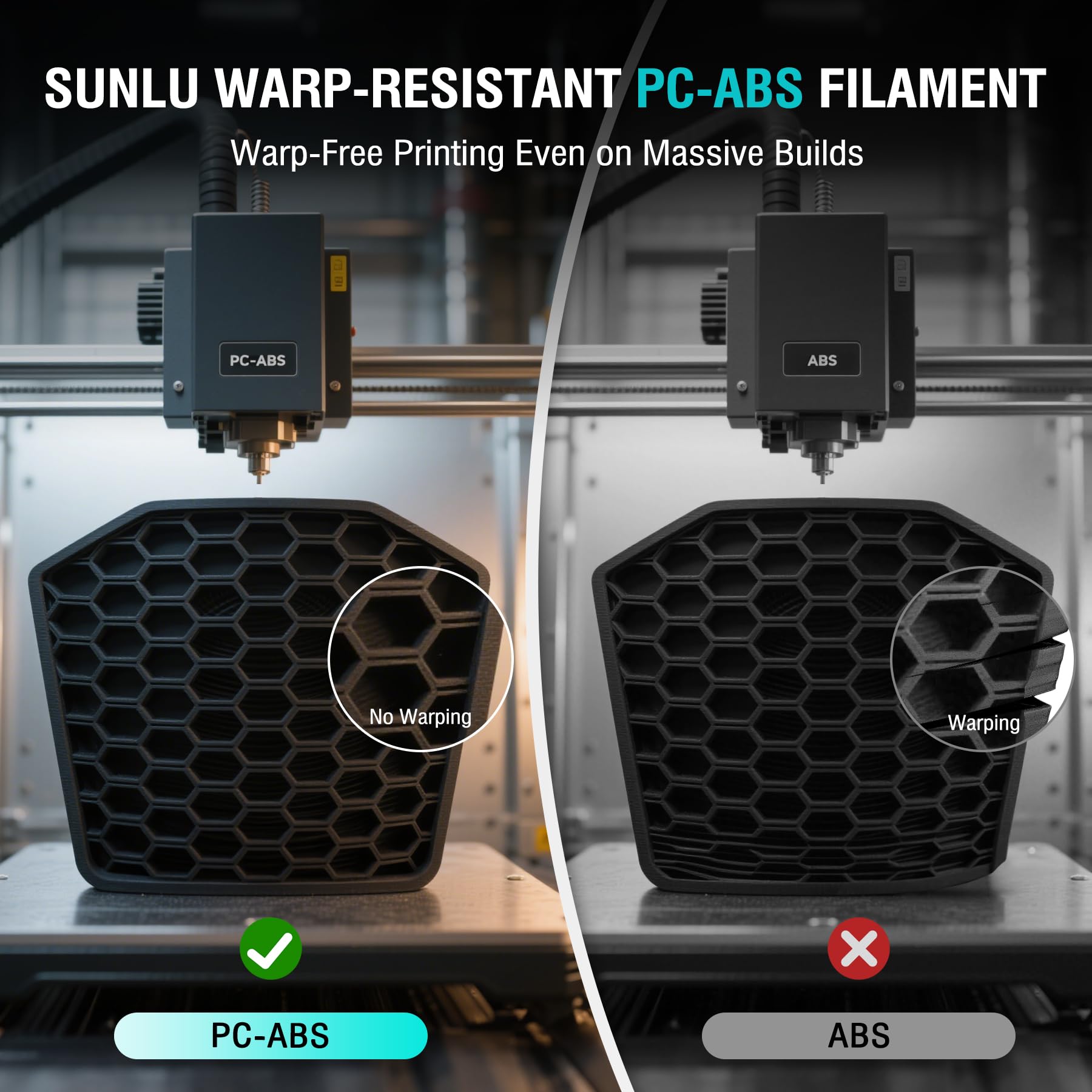 SUNLU PC-ABS 3D-Druckfilament 1,75mm 1KG, PC & ABS Hybrid Filament, Hochfest, lackierfertig & plattenfertig, Industriequalität, hitzebeständige Spule, Maßhaltigkeit +/-0,02mm, 1KG (2,2lbs), Schwarz 6