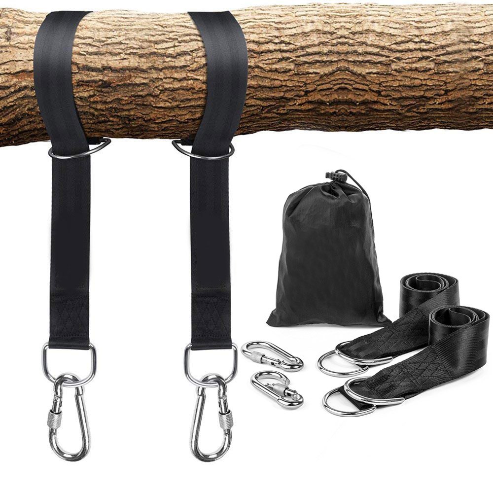 Temporaryt Hammock Straps (Set of 2), 150cm Polyester Hanging Straps with 2 Heavy Duty Stainless Steel Carabiner Hooks & D-rings, Holds Up to 500KG, Black