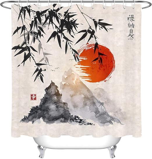 Amazon Com Lb Asian Style Japanese Ink Painting Shower Curtain