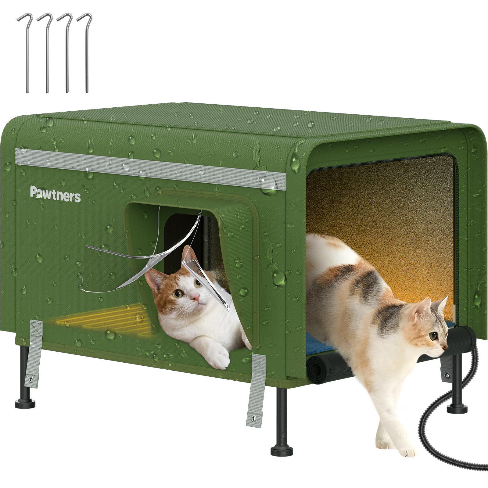 Pawtners Heated Cat House for Outside, Outdoor Insulated Kitty Shelter ...