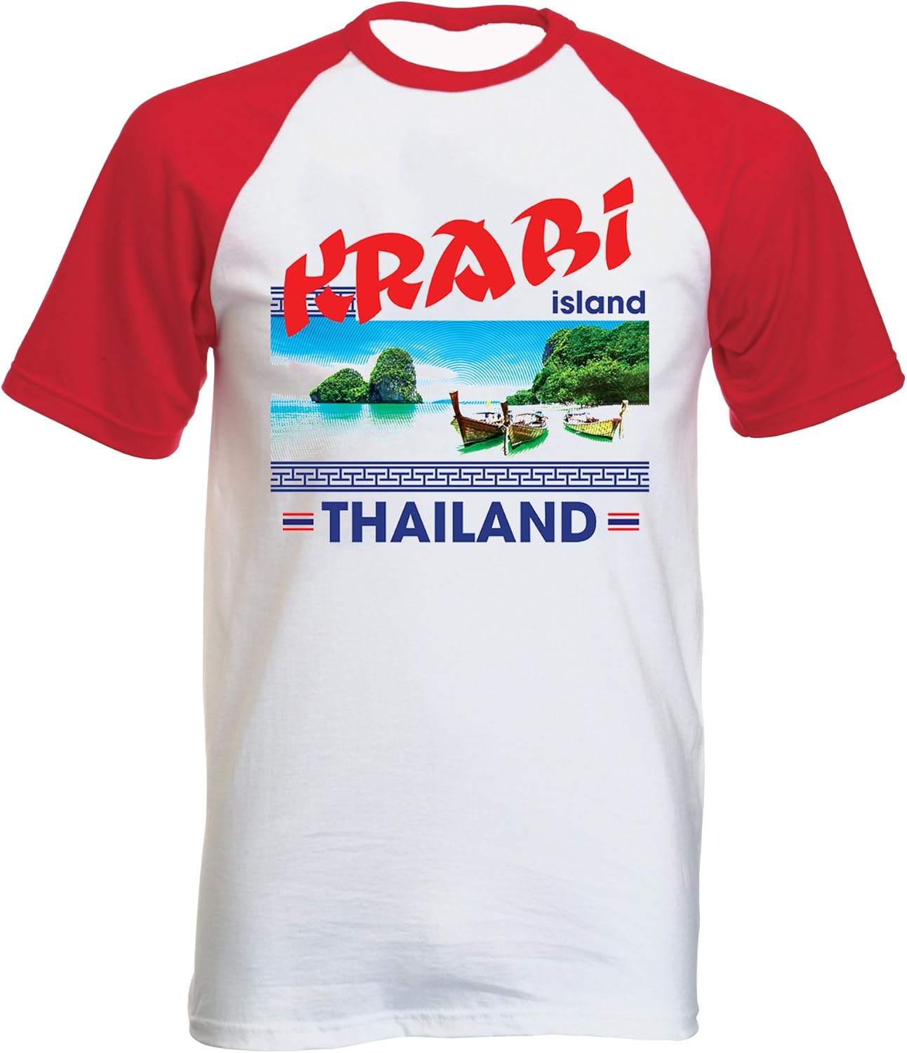 teesquare1st Krabi Thailand Tshirt con Manga Corta roja TShirt Amazon