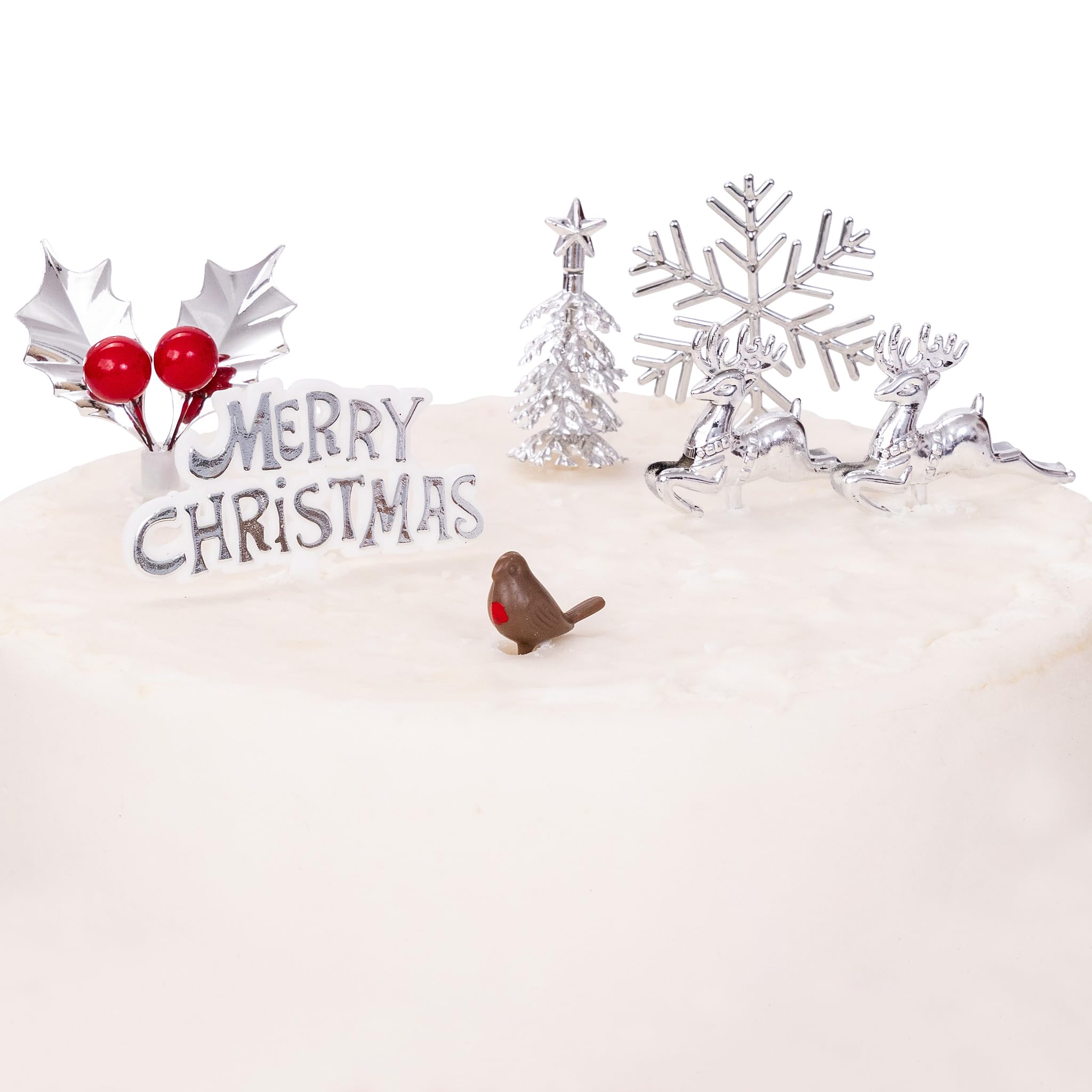 Evelay Cake Toppers Merry Christmas Cake Decoration 7pc silver gold Pieces Cupcake Toppers ylog Multi Purpose Decoration (7pc Silver)