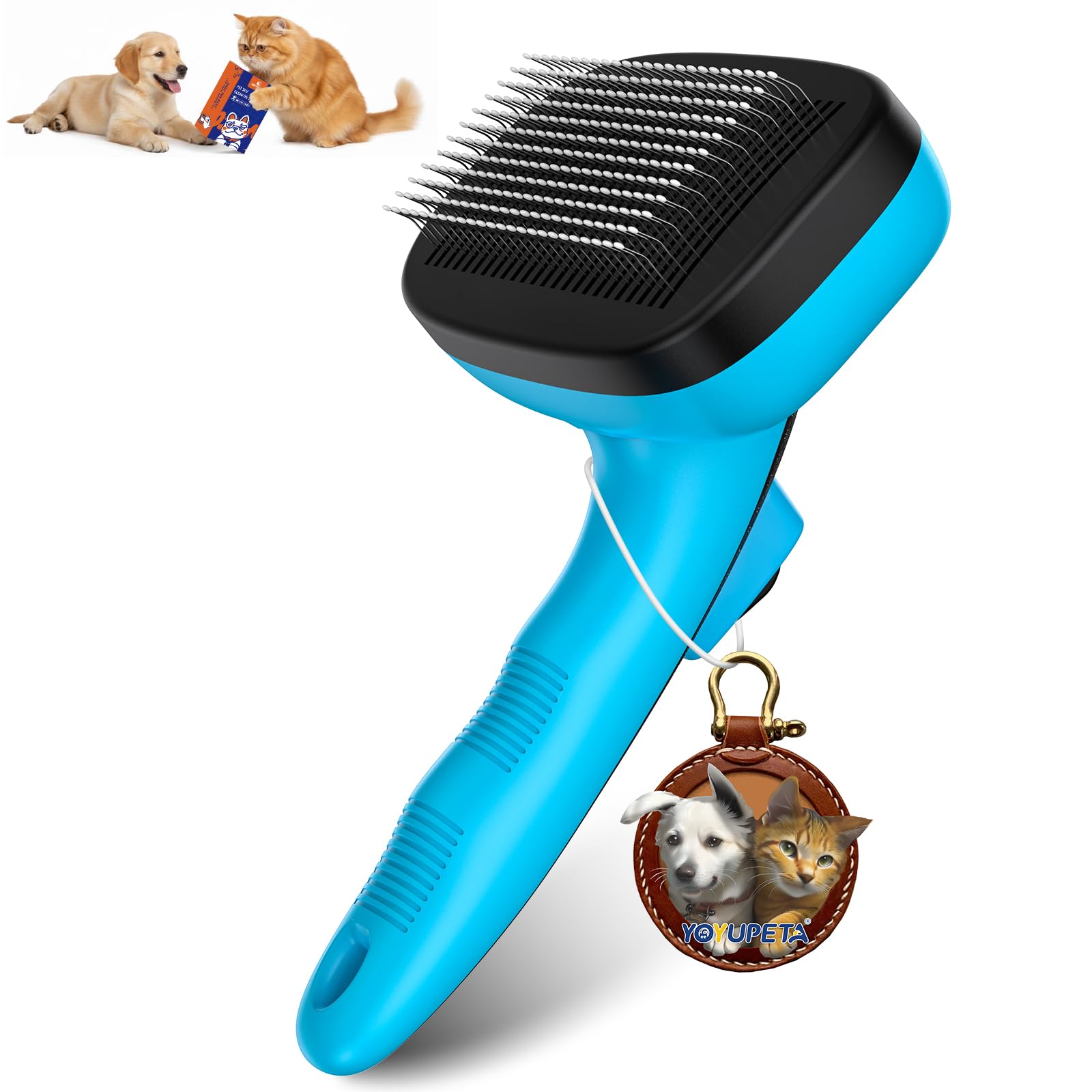 YOYUPETA Dog Self Cleaning Slicker Brush for Shedding, Ideal for Short Long Haired Dogs, Including Cat. Removes Loose Fur, Undercoat, Mats, Tangled Hair. Suit for Small Medium Large Animal, Blue