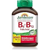 Jamieson Vitamin B6 75 mcg, Vitamin B12 150 mcg, and Folic Acid 800 mg Tablets, Naturally Boosts Energy, Supports Immune Func