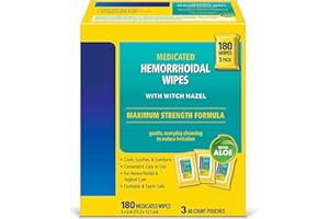 Hemorrhoid Wipes with Witch Hazel, Flushable, Biodegradable and Septic Safe - 180 Count