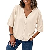Saodimallsu Womens Half Short Sleeve Cardigans Summer Lightweight Knit V Neck Button Down Casual Sweater Tops