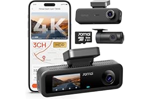70mai 4K Dash Cam Front and Rear Inside, 3 Channel Car Dash Camera for Cars, Dashcam with GPS, Wi-Fi 6, Voice Control, Parking Monitor, Night Vision, Loop Recording, 64GB SD Card Included (T800E)