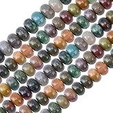 SUNNYCLUE 1 Box About 75Pcs 8mm Indian Agate Beads Heishi Spacer Beads Natural Agate Stone Disk Flat Rondelle Energy Loose Spacers for Carfts Jewelry Making DIY Bracelet Necklace Earring Supplies
