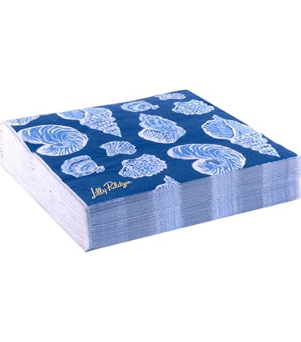 20 Serviettes En Papier Caspari – Motif Shell Toile Bleu, Triple épaisseur, Compostables