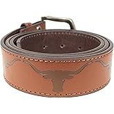 Longhorn Bull Leather Belt Strap and Metal Buckle 1.5" Wide with Snaps - Western Bullhorn