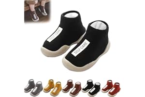 LAZULZ Tiny Explorings Baby Walking Shoes, Toddler Non-Slip Breathable Warm Elastic Slippers for Baby Boy Girl 6-24 Months (Black, 12-18 Months Infant)