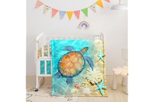 Datura home Crib Bedding Set,3pcs Nursery Crib Bedding with Comforter Crib Sheet & Crib Skirt,Sea Turtle Beach Printed Nursery Bedding for Baby Boys and Girls(Turtle)