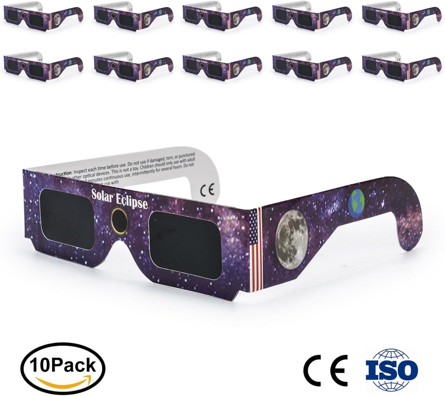 Solar Eclipse Glasses, Homay CE ISO Certified Flexible Paper Solar Eclipse Glasses, Safe Solar Viewing Perfect for the 2017 Total Solar Eclipse - 10 Pack (Purple-10 Pack)