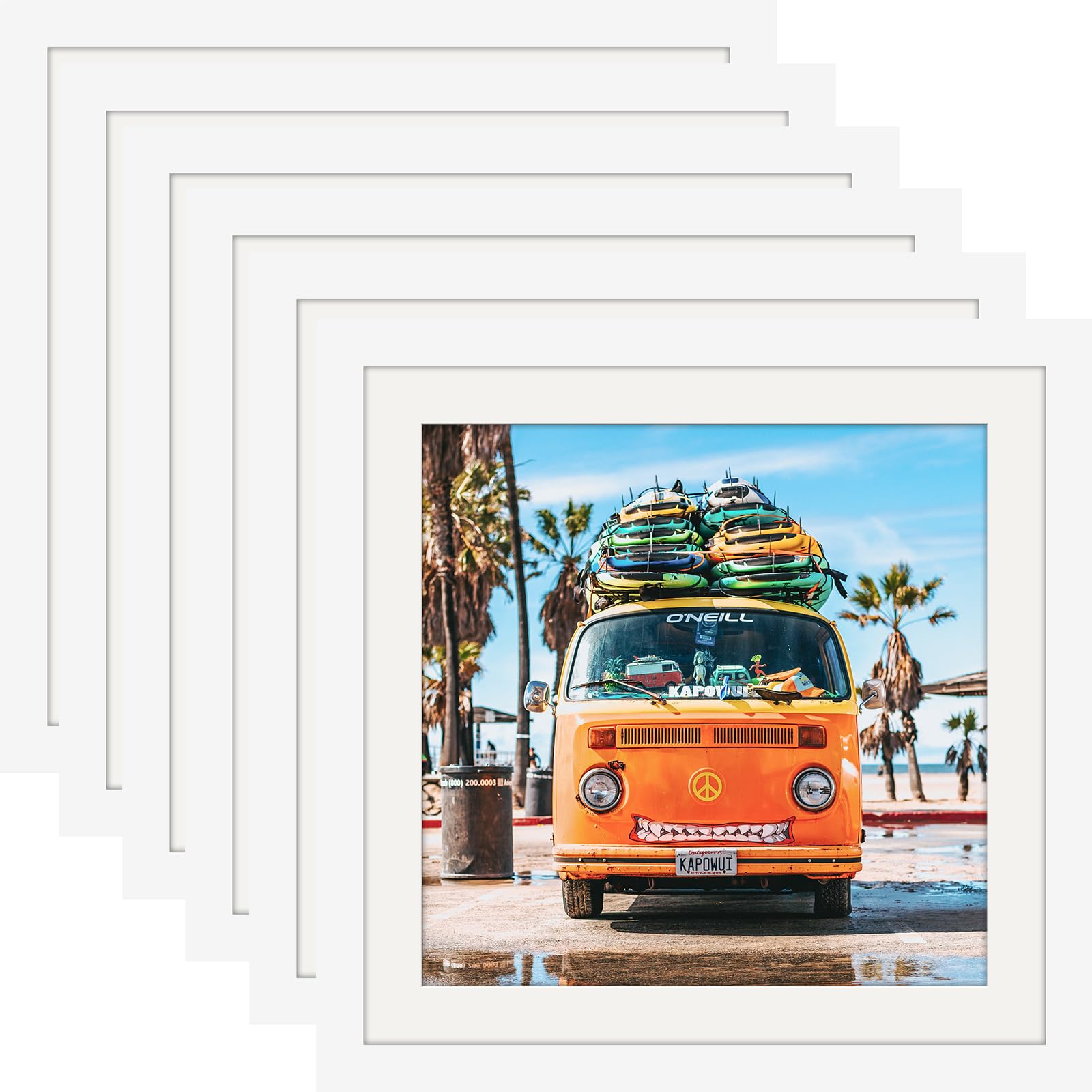 10x10 White Picture Frames Square Classic Natural Wood 6 Pack for Wall Mounting and Tabletop Display Image