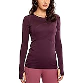 CRZ YOGA Women's Seamless Athletic Long Sleeves Sports Running Shirt Breathable Gym Workout Top Dark Red-Slim Fit X-Small