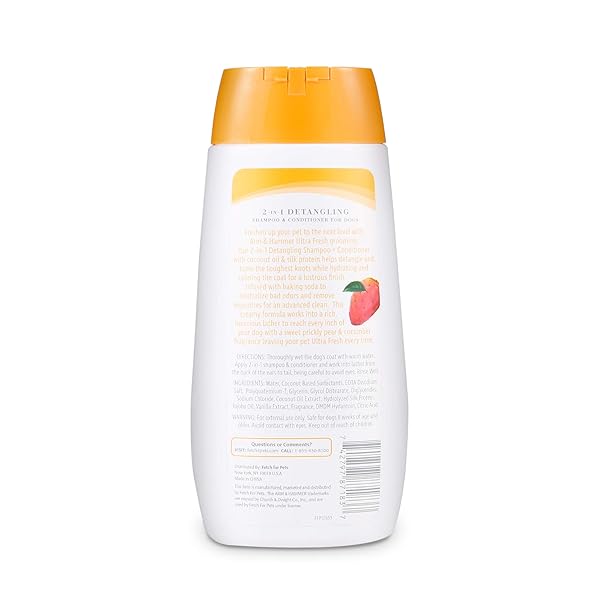 ARM & HAMMER ULTRA FRESH 2 IN 1 DETANGLING DOG SHAMPOO AND CONDITIONER WITH BAKING SODA DEODORIZER, MOISTURIZING PET WASH FOR TANGLES AND ODOR CONTROL, CUCUMBER PRICKLY PEAR SCENT, 16 FL OZ