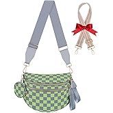 Bum Bags for Women Checkered Crossbody Bag Large Nylon Belt Purse Fanny Packs, Bonus with a Extra Strap