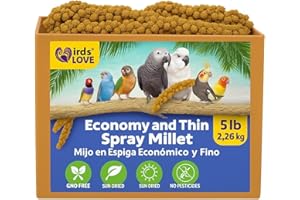 Birds LOVE Economy - 5 LBS Special Spray Millet – GMO-Free, No Stems (Edible Tops Only) – Healthy Treat for Cockatiels, Lovebirds, Parakeets, Finches & Canaries