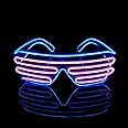 PINFOX Light Up Flashing Shutter Neon Rave Glasses El Wire LED Sunglasses Glow DJ Costumes For Party, 80s, EDM RB03 (Blue - Pink)