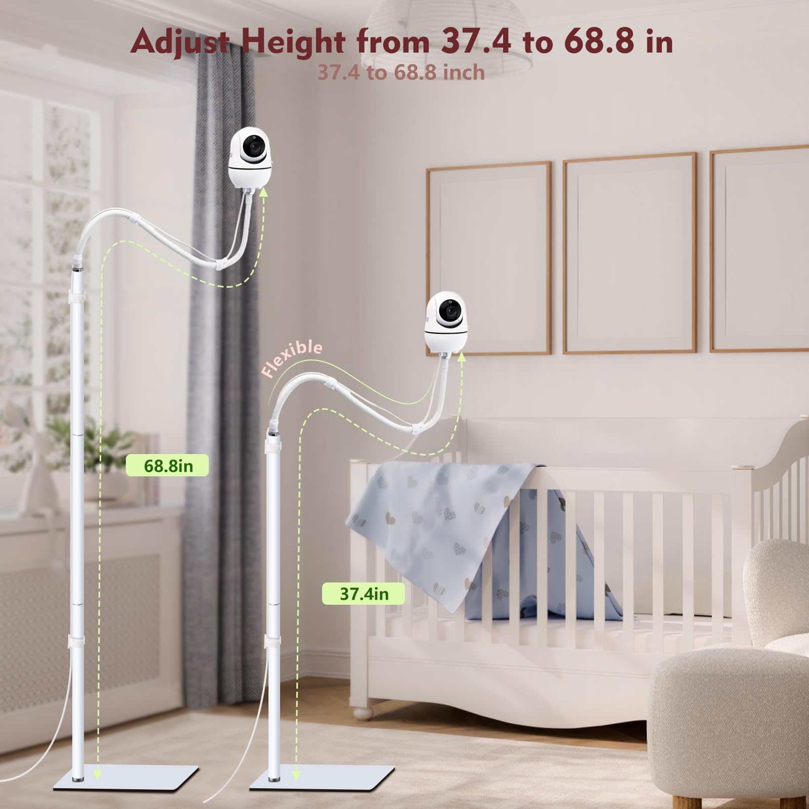 Baby Monitor Floor Stand Compatible with HelloBaby, Nanit Pro, Infant Optics, Babysense, Owlet, Baby, Bonoch, Adjustable Height from 37.4-69, Universal Baby Camera Stand Mount, Safety for Nursery
