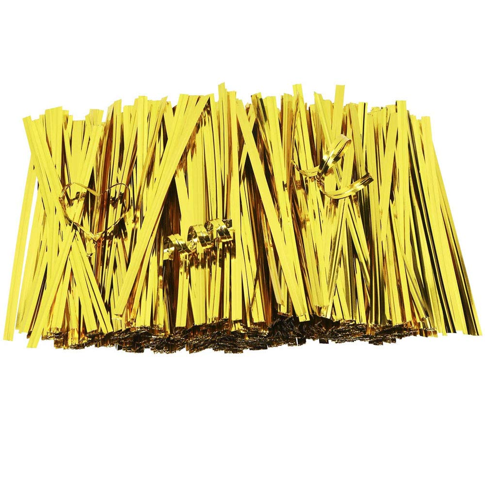 POFET 5 Packs, 800 pcs Per Pack, 3.9" Metallic Shiny Twist Ties for Candy Bag, Twist Ties Bulk for Cake Bag, Reused and Flexible Twist Ties for Crafts, Bread, Candy, Candles and Baked Goods