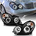 ACANII - For [Halogen Model] 2001-2007 Mercedes-Benz W203 C230 C240 C320 LED Halo Black Projector Headlights Headlamps
