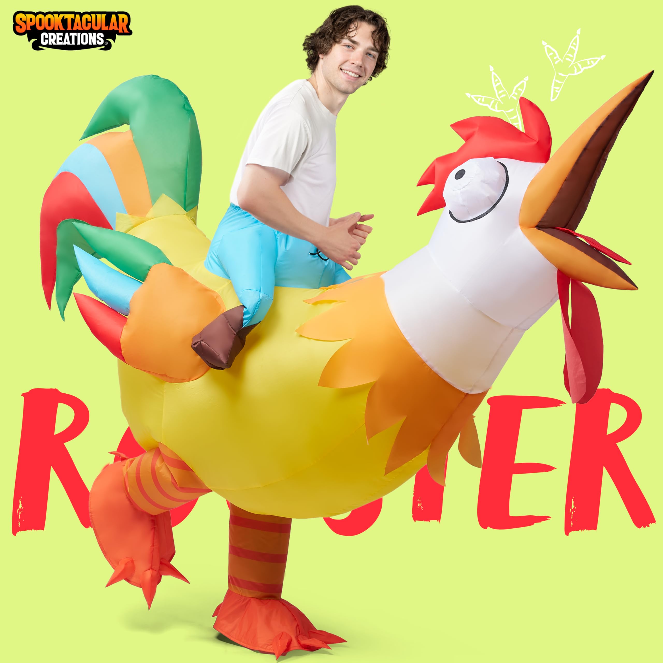 Spooktacular Creations Chicken Inflatable Costume Adult, Ride on Rooster Blow Up Funny Costume for Halloween Themed Parties