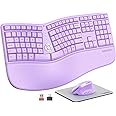 MEETION Ergonomic Wireless Keyboard and Mouse, Split Arch Keyboard with Cushioned Wrist Palm Rest, Wireless Vertical Mouse, Rechargeable Full Size, Windows/Mac/Computer/Laptop, Purple