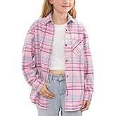 Noomelfish Girls Plaid Flannel Oversized Shirt Teen Long Sleeve Button Down Blouse Tops (7-14 Years)